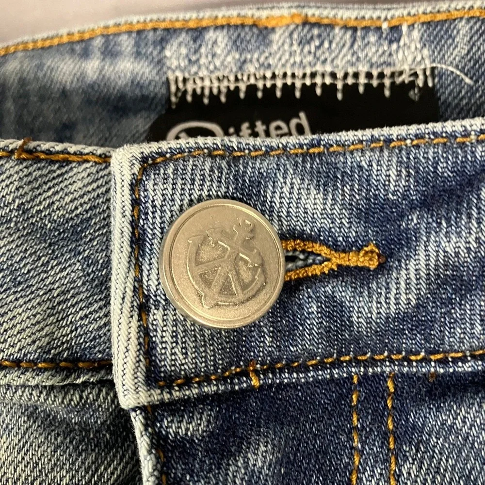 Lifted Anchors Mens 32 Distressed Jeans Customized Tribal Belt LFOD Blue Denim
